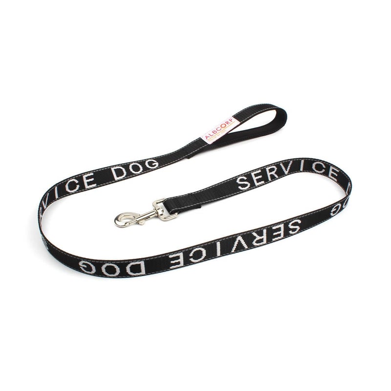 Albcorp Service Dog Leash - Embroidered- with Padded Neoprene Handle and Reflective threads, 4 Feet, for Harnesses, Vests or Collars, Black - Image 1
